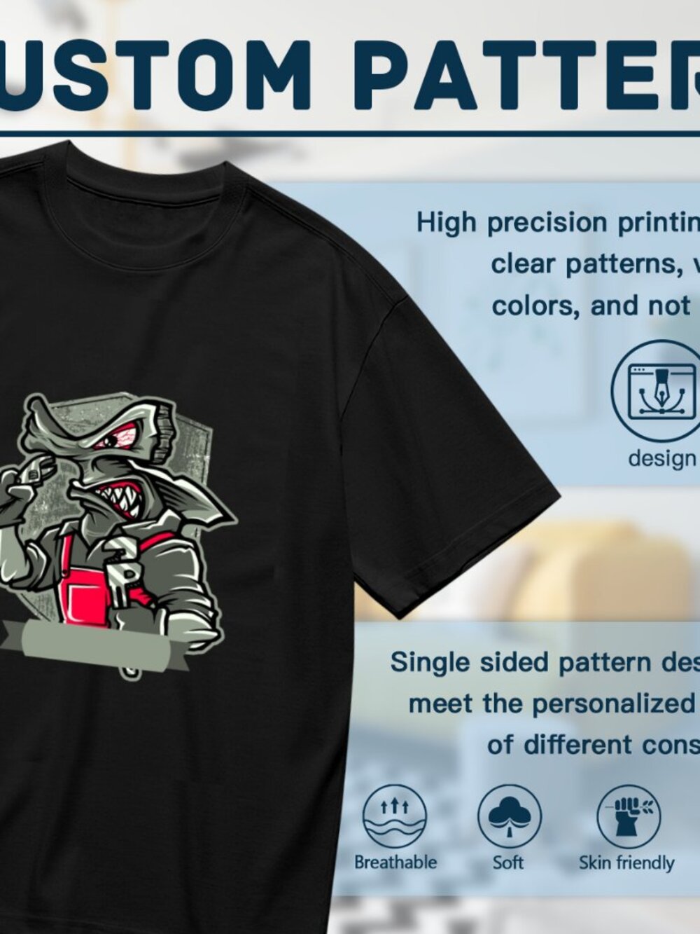 Black Short-Sleeve Graphic Tee with Grey & Red Mascot - Picture 2 of 5